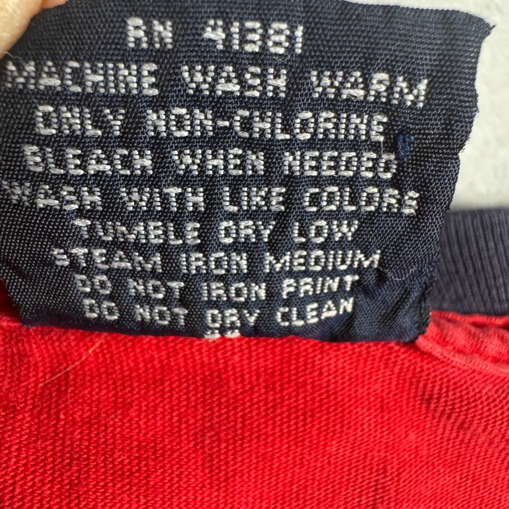 Polo Ralph Lauren Vintage Ringer T-Shirt Red Navy Blue Spellout 67 Mens Large - Picture 5 of 9